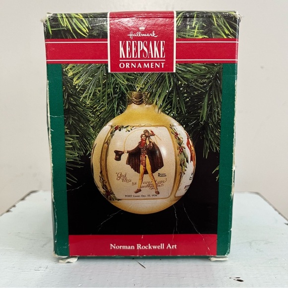 Hallmark 1990 Norman Rockwell Famous Holiday Covers glass ball ornament with Box - Picture 1 of 8